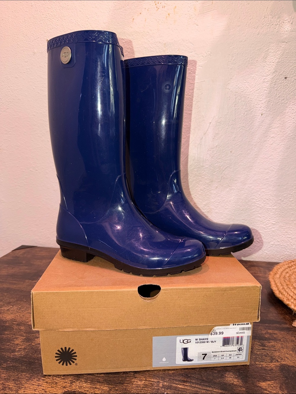 UGG Women's Navy Gloss Rain Boots